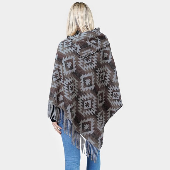 Western Pattern Tassel Poncho - Picture 2 of 2